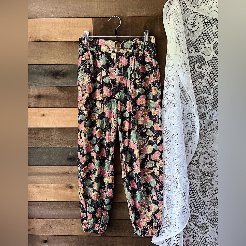 Anthropologie Floral Corduroy Jogger Pants High-Waisted Pockets Fairycore Style